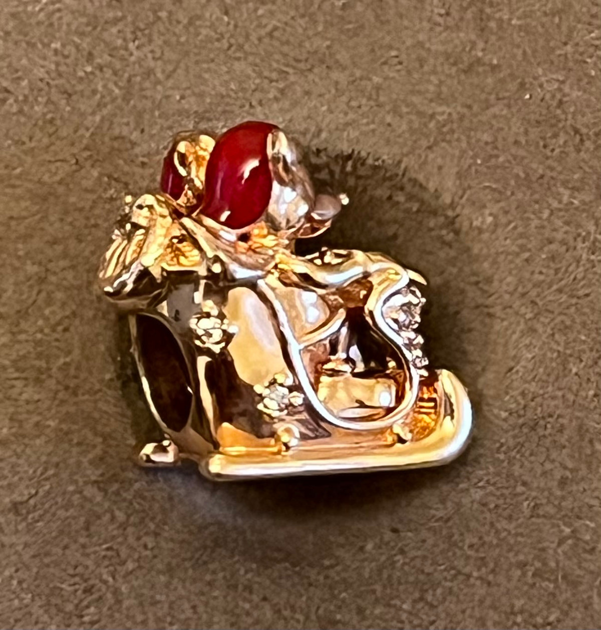 Pandora Disney rose gold Minnie and Mickey Christmas sleigh charm