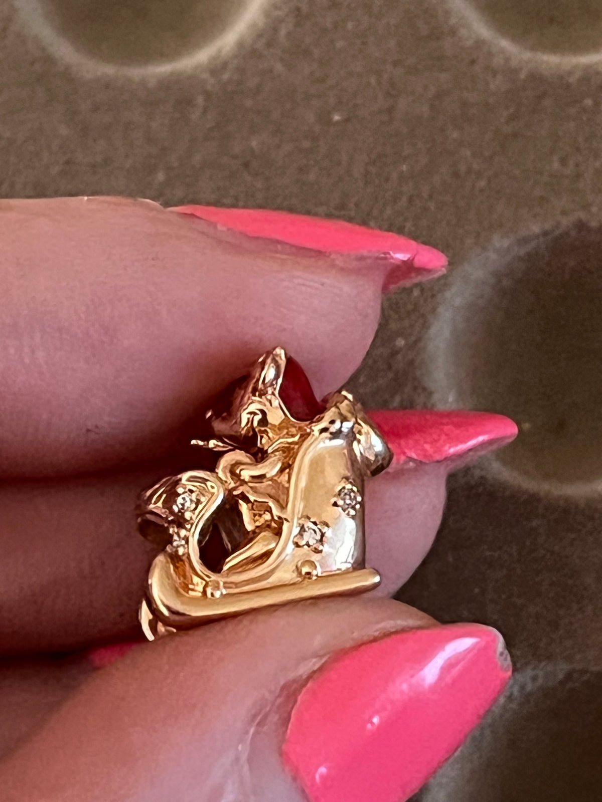 Pandora Disney rose gold Minnie and Mickey Christmas sleigh charm