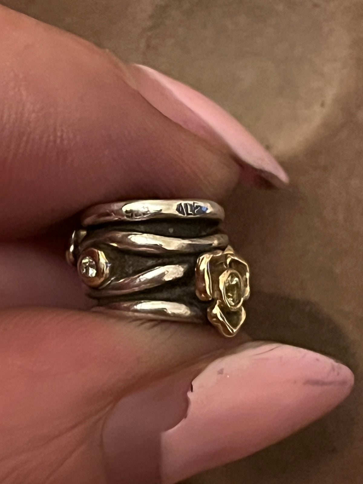 Pandora hard to find rare peridot and diamond two tone flower charm