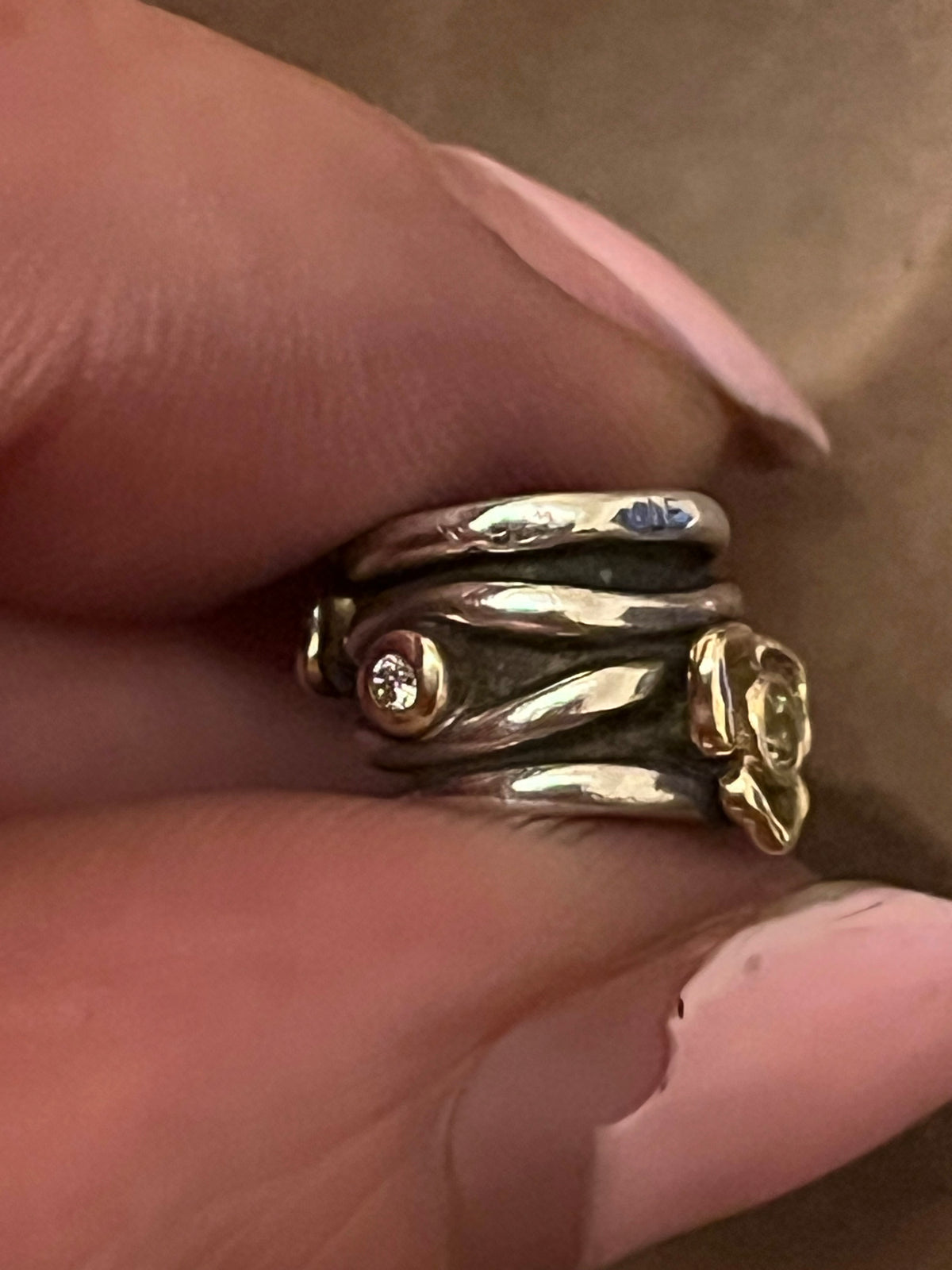 Pandora hard to find rare peridot and diamond two tone flower charm